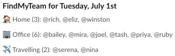 Team location summary in Slack